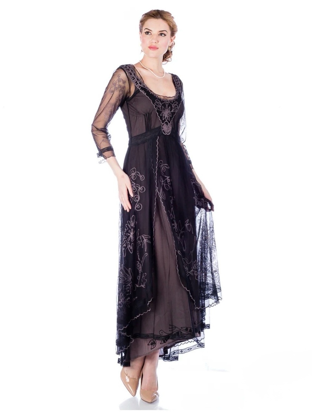 NATAYA 40163 DOWNTON ABBEY BLACK/COCO TEA PARTY GOWN Sz 1X